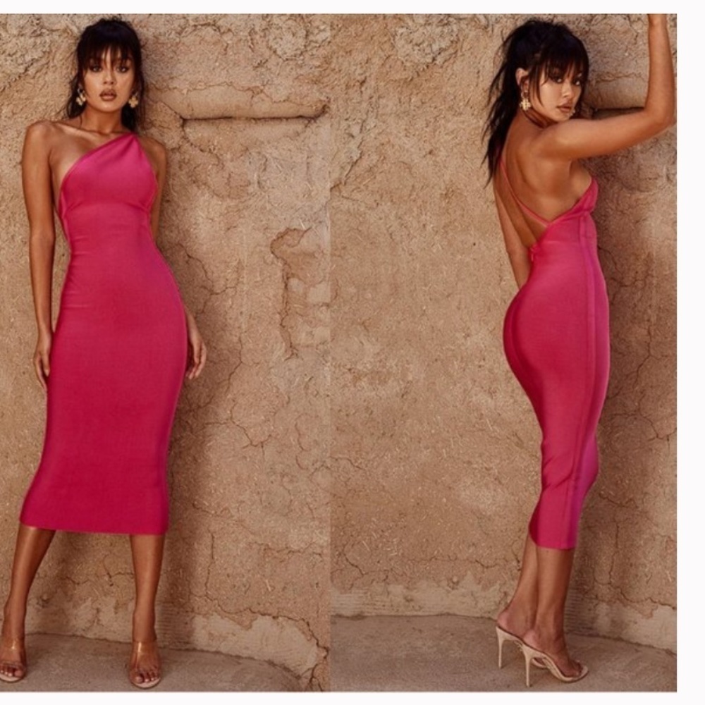 House of CB “Sasha” Hot Pink Midi Bandage Dress NWOT size XS